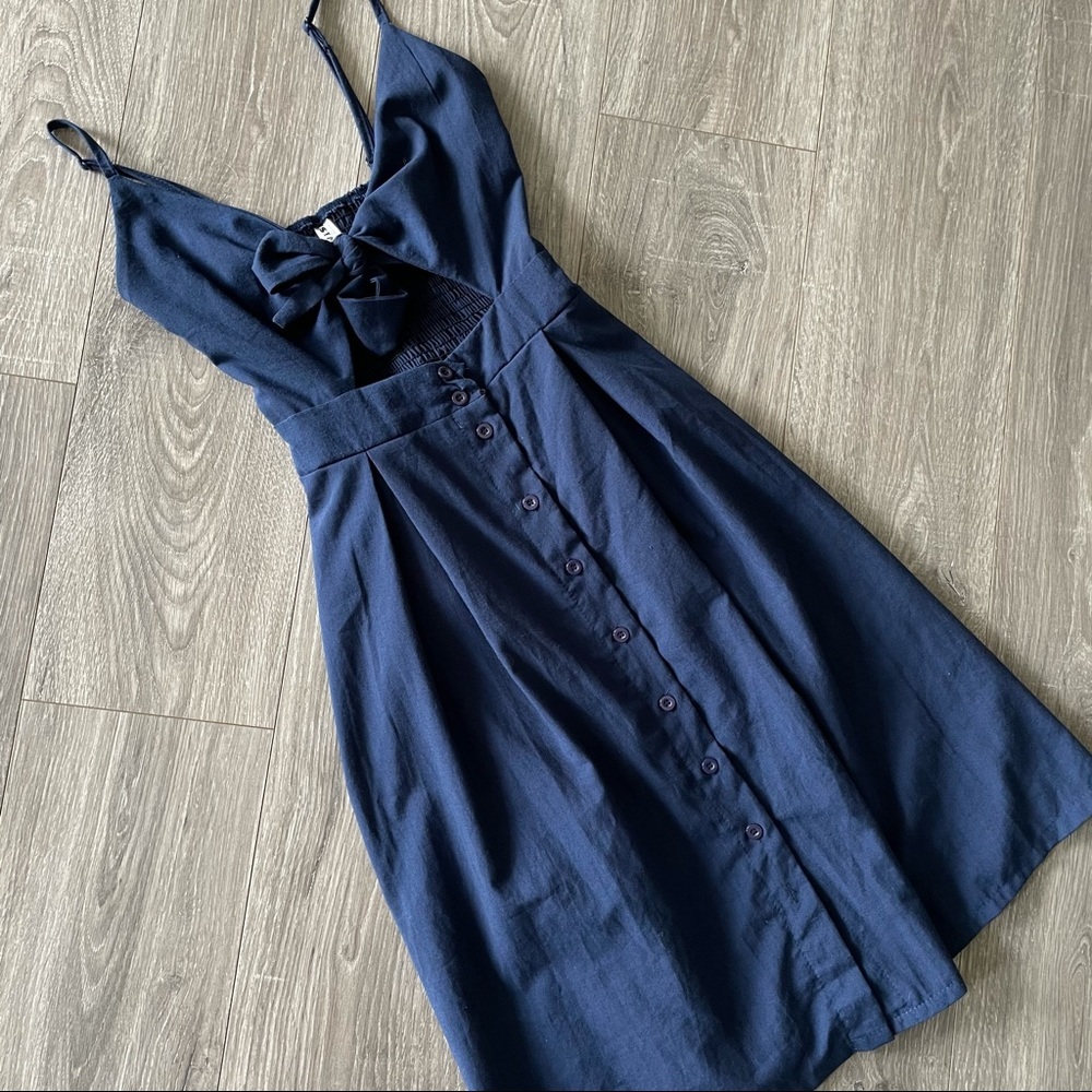 Blue High-Waisted Tie-Front Cutout Dress